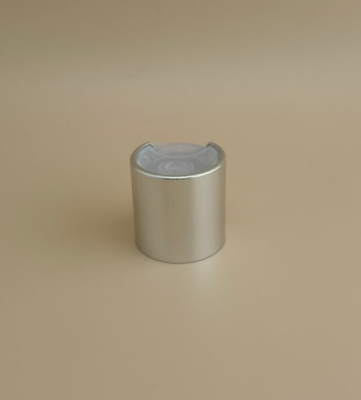 Silvery Aluminium-Plastic Round Smooth Cap with Clear Button for Skincare Bottles