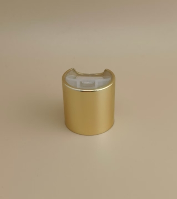 Golden Aluminium-Plastic Round Smooth Cap with Clear Button for Skincare Bottles