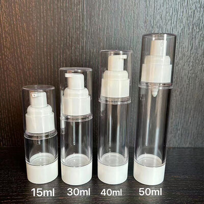 Refillable PP Airless White Lotion Pump Bottles 15ml 30ml 40ml 50ml Cosmetic Skincare Gel Cream Packaging