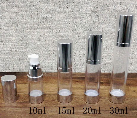 Cylindrical Silver PP Plastic Airless Pump Bottle with Popular Lotion Pump Bottle 5ml 15ml 20ml 30ml