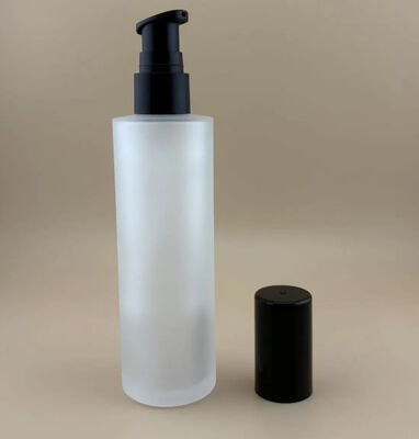 Matte Transparent Glass Bottle with Black Treatment Pump for Cosmetic