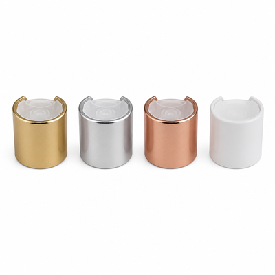 Golden Aluminium-Plastic Round Smooth Cap with Clear Button for Skincare Bottles