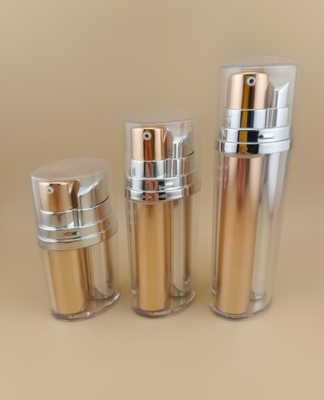 Two-Color Golden and Silvery Airless Pump Bottle with Outer Covering for Cosmetic and Skincare Product