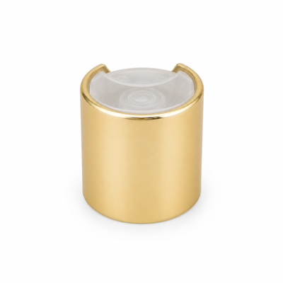 Golden Aluminium-Plastic Round Smooth Cap with Clear Button for Skincare Bottles